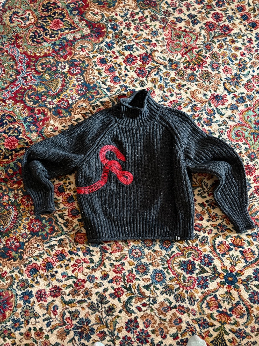 Taylor Swift Black Knit Sweater with Red Snake Detail